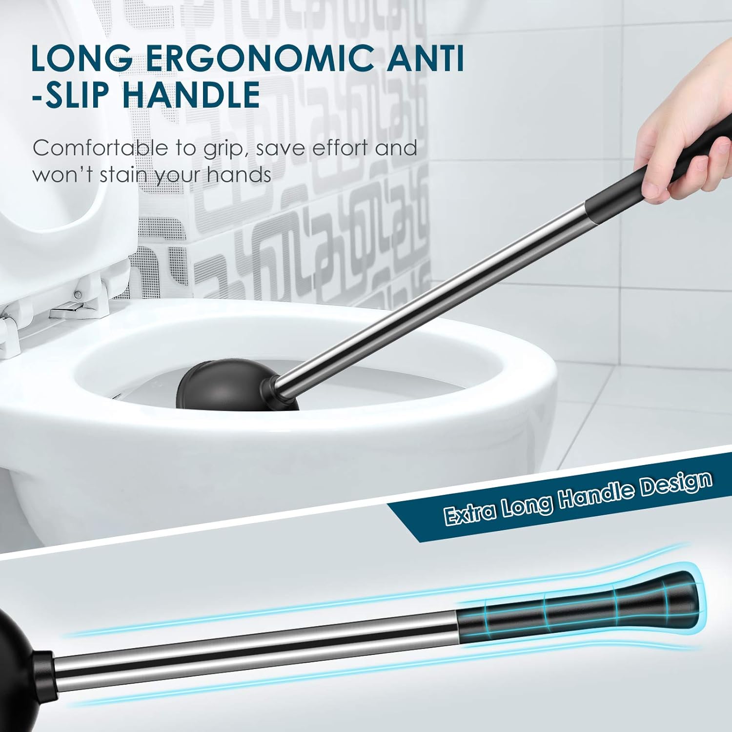 Homemaxs Toilet Plunger and Brush, [2021 Newest] 2 in 1 Toilet Plunger Set with Holder - Powerful Pump & Unique Water Storage Design, 304 Stainless Steel Plunger and Toilet Brush Combo for Bathroom: Kitchen & Dining