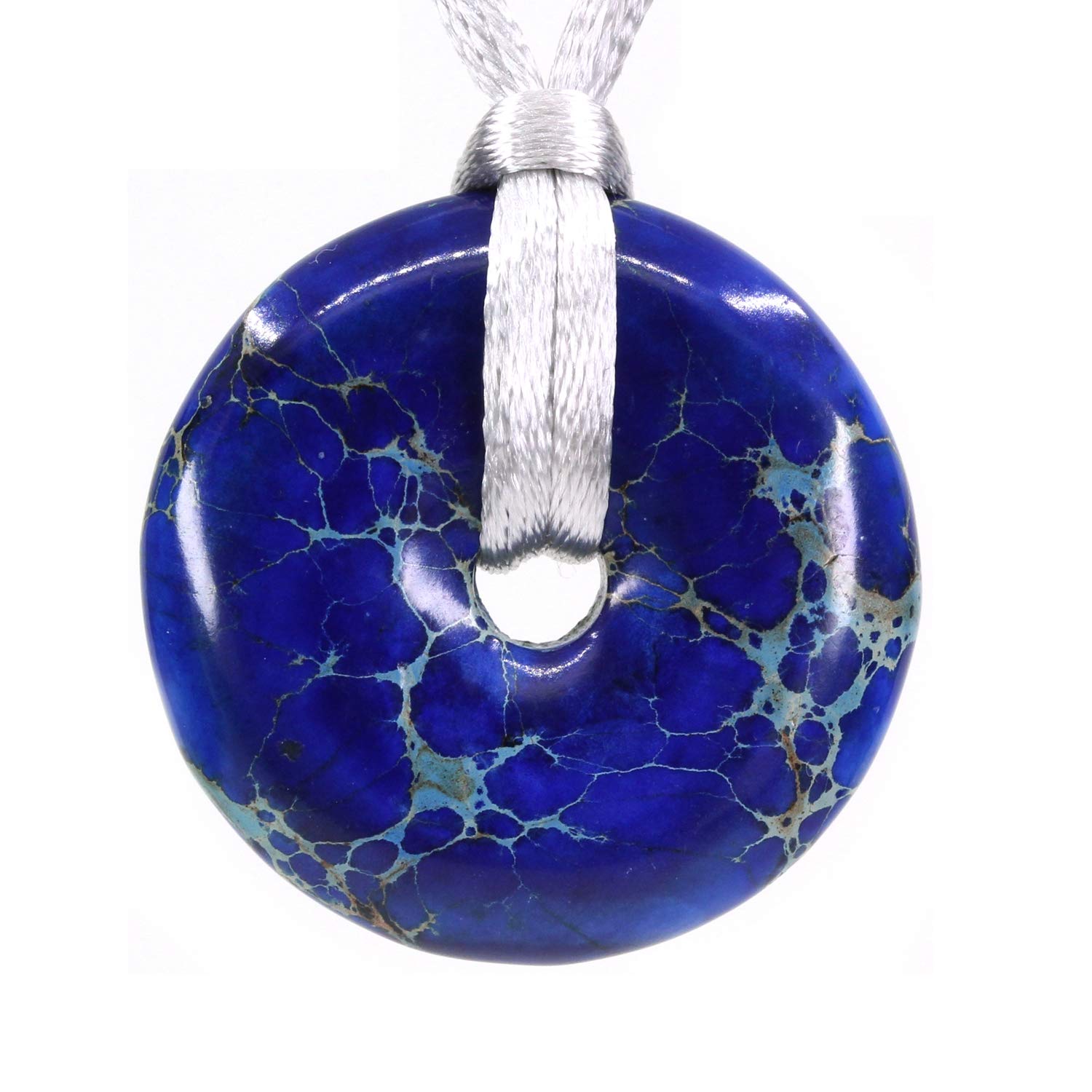 CHENYUE Natural Lapis Blue Sea Sediment Jasper Peace Donut 30M Beads Adjustable Braided Macrame Tassels Pendant Unisex