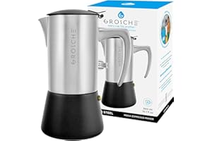 GROSCHE Milano Steel | 6 Espresso Cup | Stovetop Espresso Maker: Stainless Steel Moka Pot for Greca, Induction, Electric & Gas Stoves | Dishwasher Safe Stovetop Espresso Maker Moka Pot