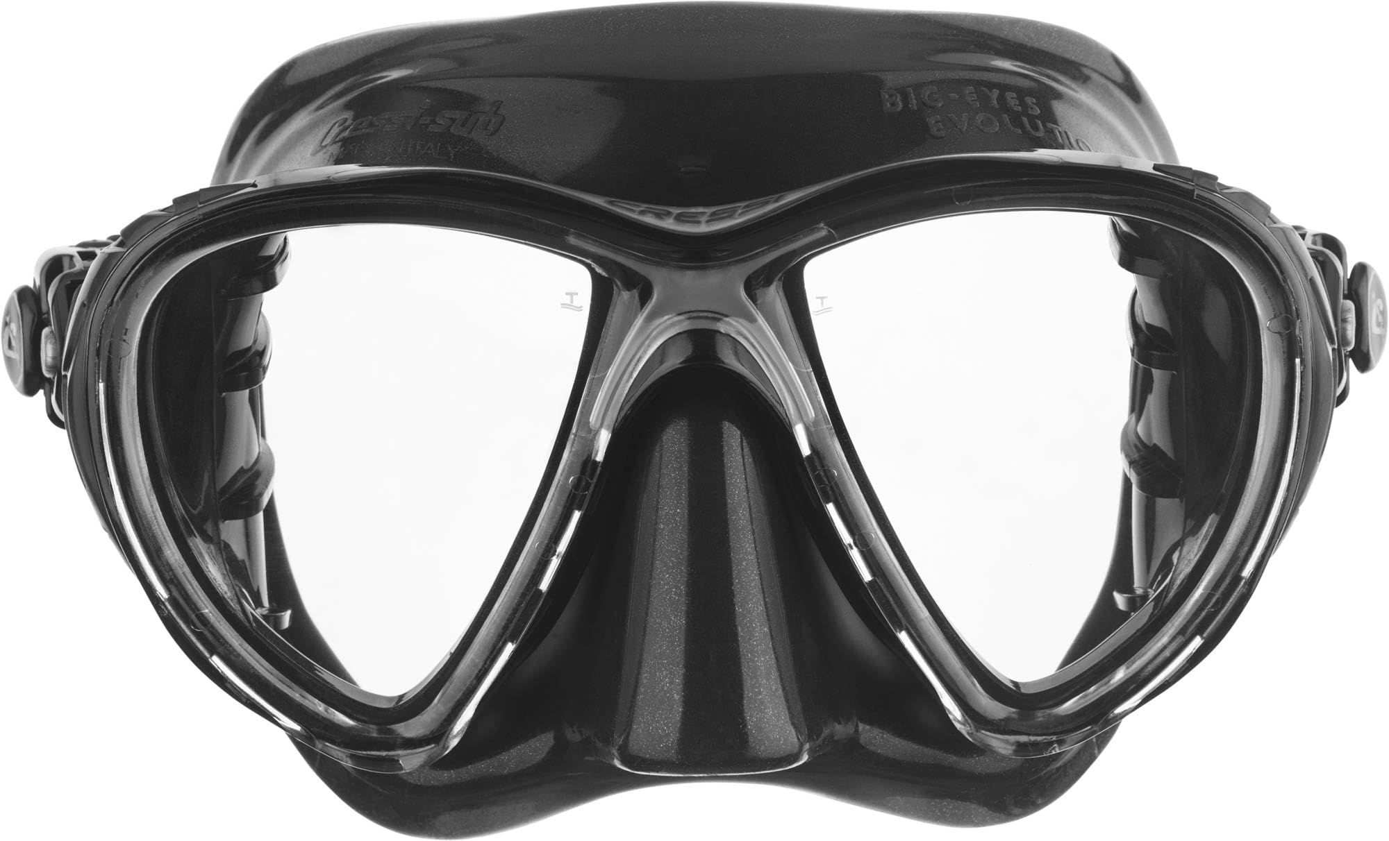 Cressi Big Eyes Evolution Snorkel Mask - Silicone Seal For Snorkel Set Adults - HD Scuba Diving Lenses - Anti-Fog Diving Mask - Black / Black