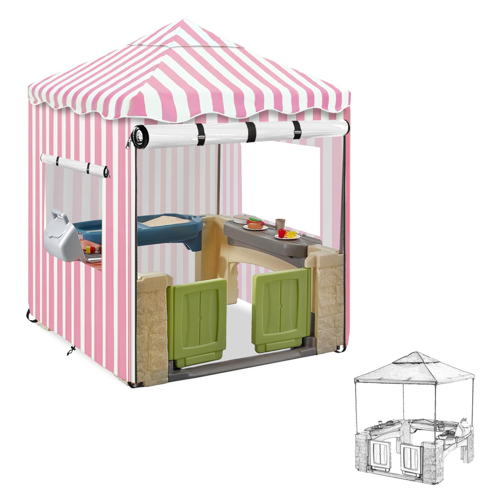 Photo 1 of Hadisi Kids Playhouse Cover,600D Heavy Duty Outdoor Waterproof Play house Covers,47.5"W x47.5"D x60"H with Transparent PVC Doors and Windows,Suitable for All Around Playtime Patio with Canopy Playset