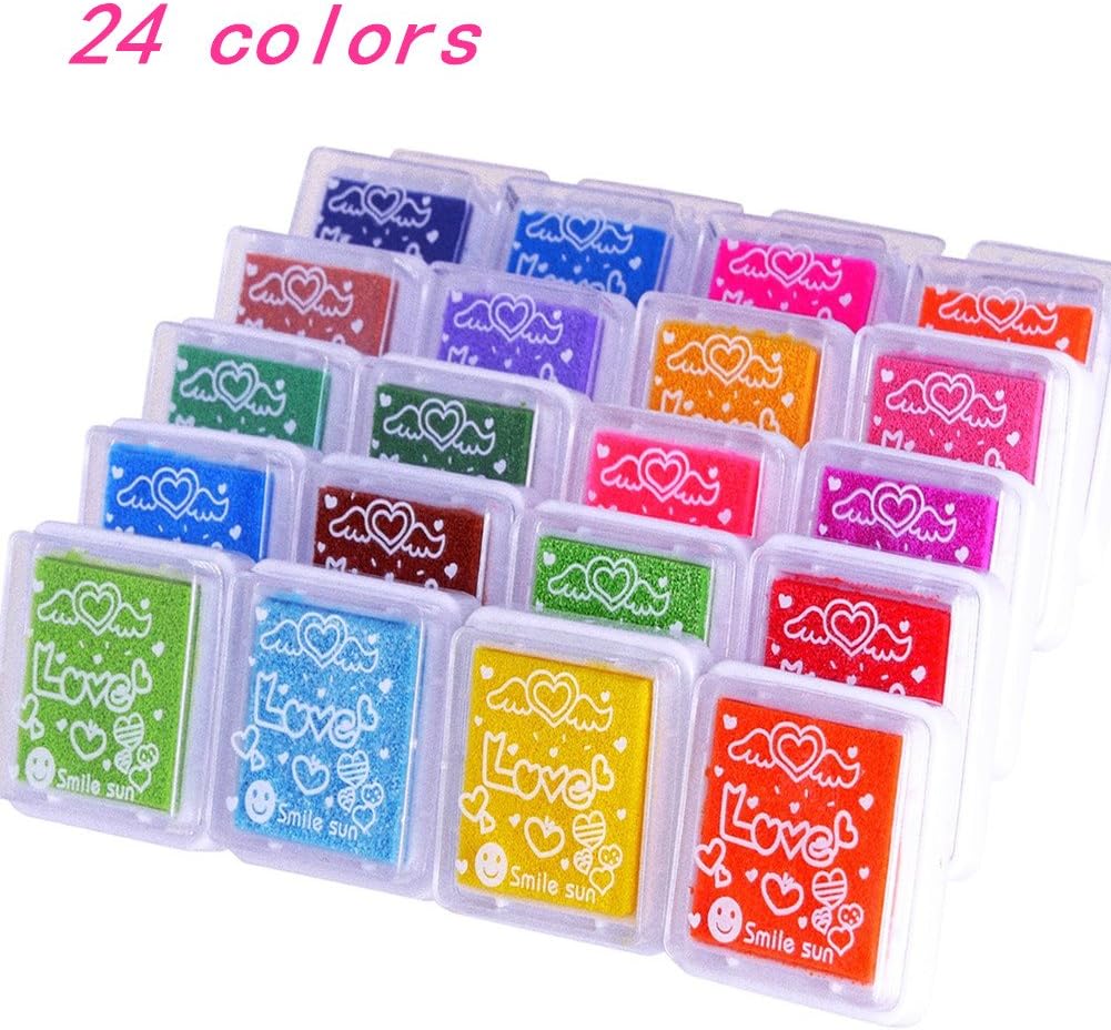 Ink Pad, minleer 24 Colors DIY Scrapbooking Paint For Children Ink Pad Ink Stamps Ink Pad for Paper, Wood, Fabric, Scrapbooking DIY