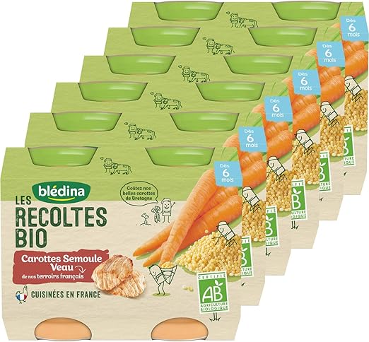 Bledina Les Recoltes Bio Petits Pots Bebe Bio Des 6 Mois Carottes Semoule Veau 12x0g Amazon Fr Epicerie