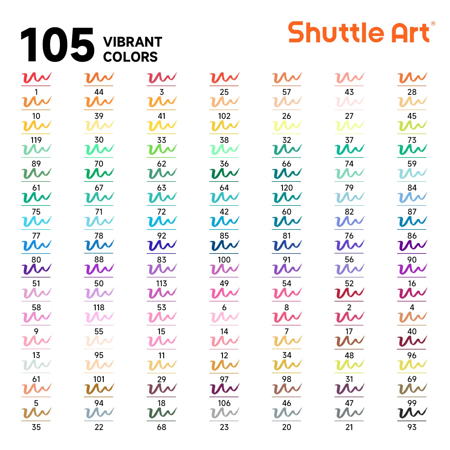 Shuttle Art Dual Tip Brush Marker Pens, 105 Colors Fine and Brush Tip Markers Set in Portable Case with 1 Coloring Book for Kids, Water-based Ink Adult Artist Coloring Calligraphy Journal Doodling