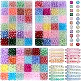 1800Pcs Glass Beads Jewelry Making Kit -Crackled, Bicolor, Monochrome 8mm 3 in 1 Crystal Beads Bracelet Making Kit, 32 Colors DIY Jewelry and Craft Art Making Kit for Beginners Round Jewelry Making