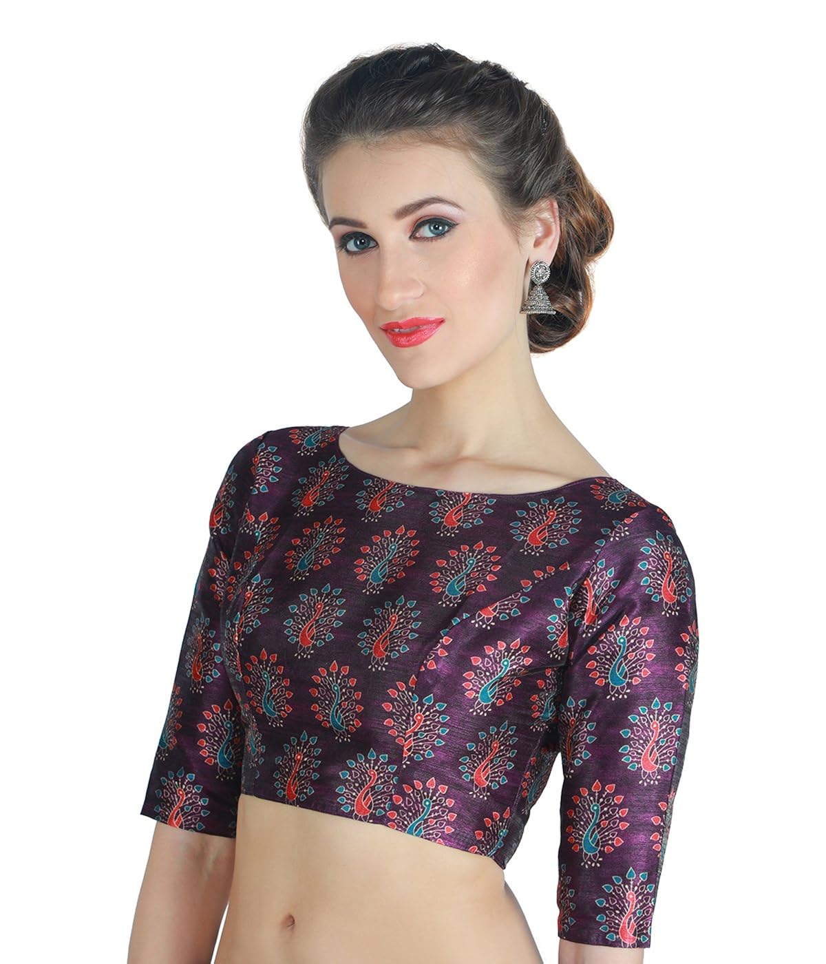 studio shringaar women's poly raw silk peacock print saree blouse