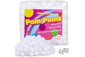 Bupete 150 Pcs 1 Inch Pom Poms, White Pompoms Craft, Pom Poms Craft with 24 Eyes for Puff Balls, Arts and Craft Pom Pom Balls