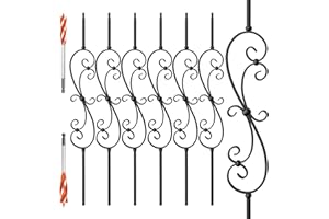 ANTSKY Wrought Iron Hollow Balusters - Deck Spindles Stair Railing Indoor,Stair Scroll Hollow Iron Baluster Stair spindles, for Staircase Interior, Includes 2 Drill Bits for Wood(6 Pack Black)