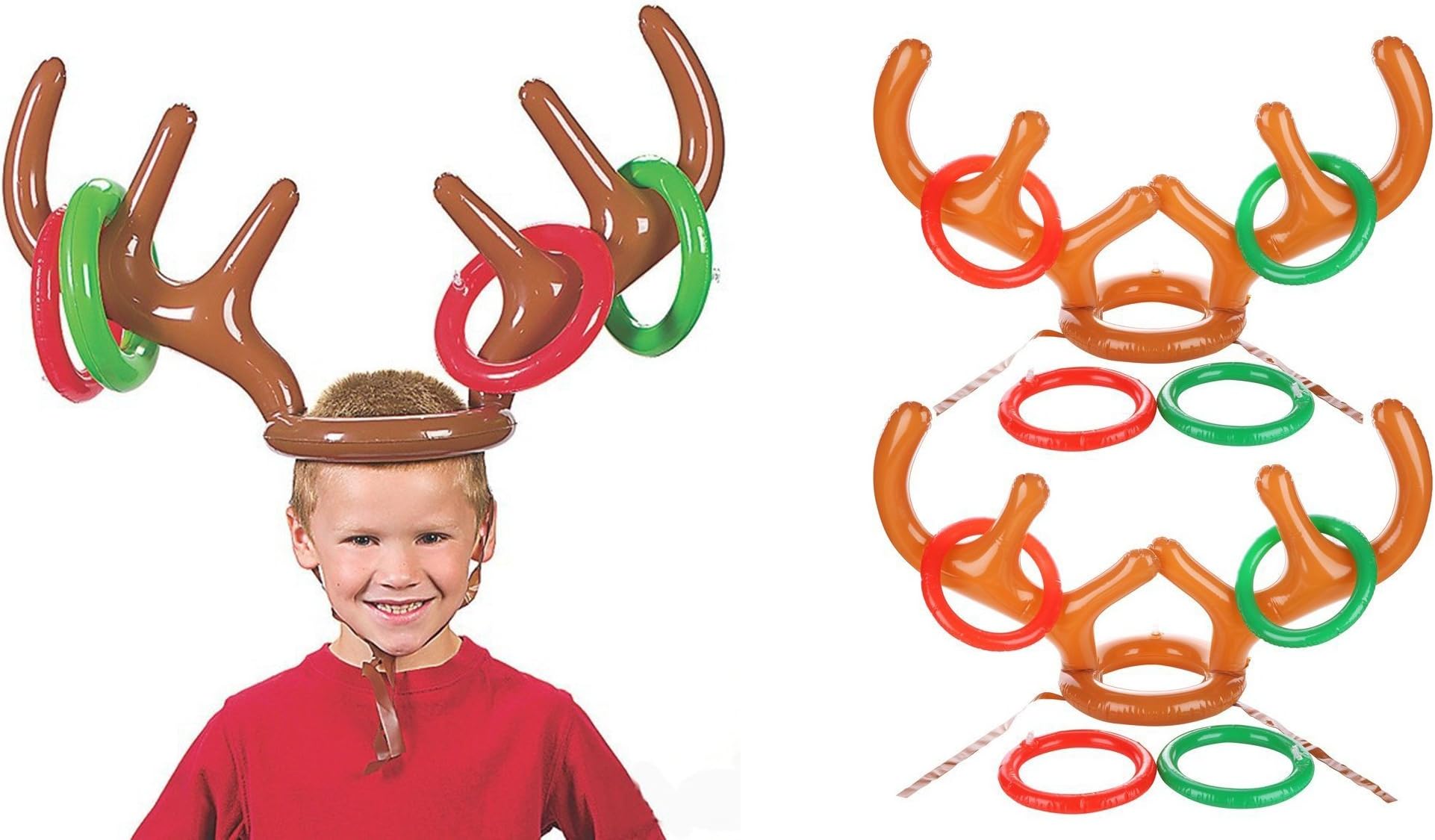 AbeTammy Inflatable Reindeer Antler Ring Toss Game for Christmas Party 2 Antlers 8 Rings