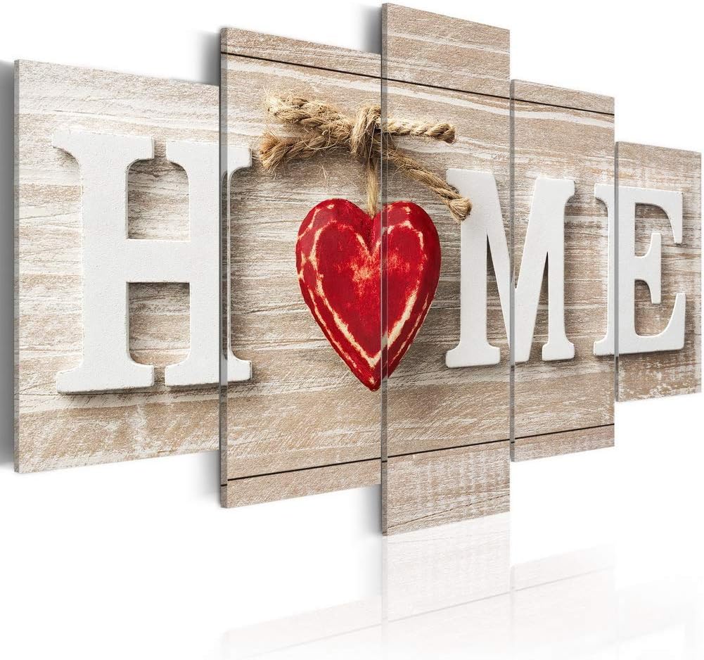 Modern Canvas Wall Art Decor 5 Pieces Print Red Heart Abstract Painting HD Picture Bedroom Living Room Framed Ready to Hang Home House of Love