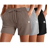 Neer 3 Pack Women's Sweat Shorts, Summer Drawstring Shorts with Pocket Loose Athletic Lounge Casual Running Bottoms