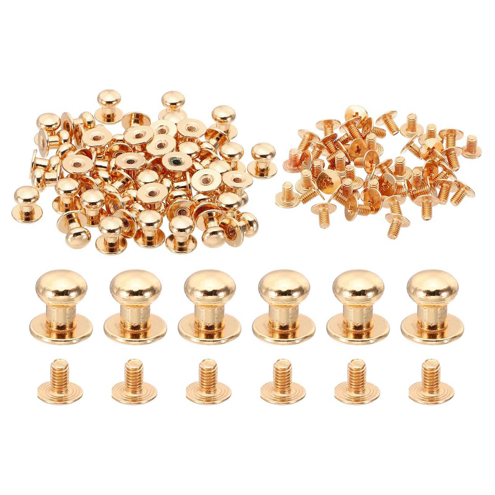 PATIKIL 8mm Leather Rivets, 30 Sets Round Button Head Studs Metal Screw Studs Posts Chicago Screws Rivet for Clothing Leather Crafts, Gold Tone