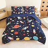 BQH Boys Full Size Space Bedding Set - 5 Piece Rocket & Planet Comforter with Deep-Pocket Sheet, Whole-Piece Filling, Machine Washable Bed-in-a-Bag for Kids' Room Makeover & Gifts