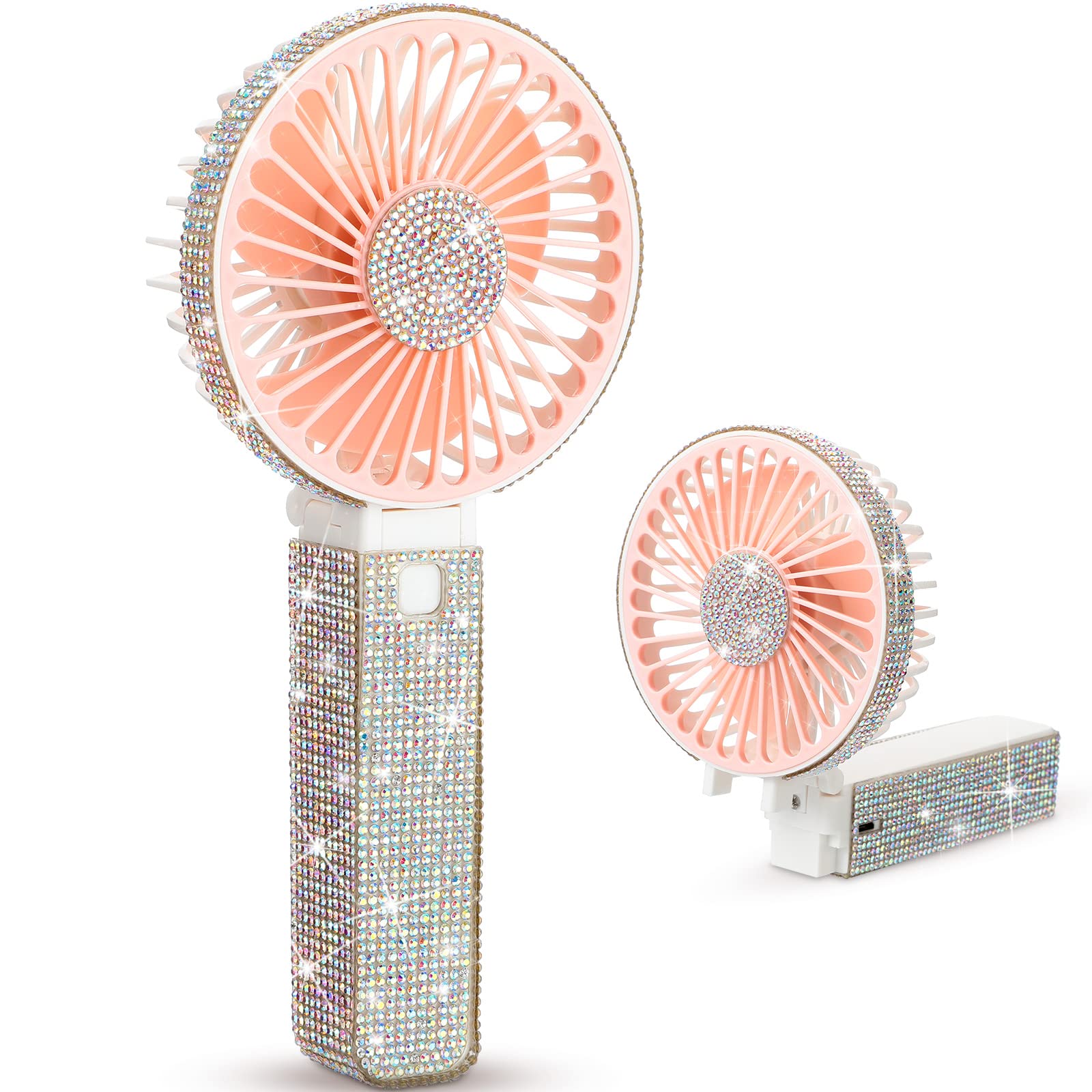 Photo 1 of Mudder Rhinestone Handheld Fan Crystal Bling Mini Personal Fan Glitter Bedazzled Portable USB Rechargeable & Battery Operated for Girls Women Outdoor Travel Indoor Makeup Office(Pink,Foldable)