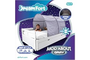 AIR FORT Original DreamFort - Pop Up Portable Twin Bed Canopy - Glow in The Dark Stars (Mod About Gray)