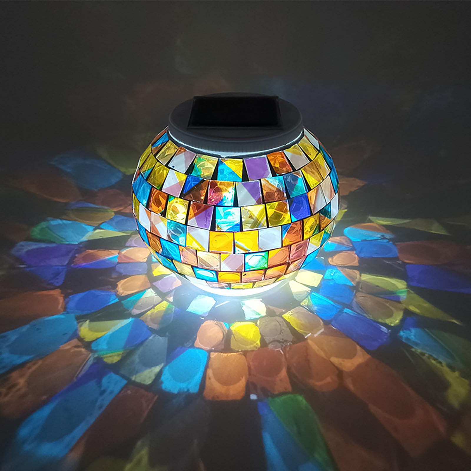 Solar Mosaic Glass Ball Garden Lights,KINGCOO Waterproof Color Changing Mood Night Lights Solar Outdoor Table Lamp for Bedroom Party Garden Patio Yard Decoration Lighting (Multicolor)
