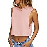 Fisoew Womens Workout Cropped Tank Tops Boxy Loose Fit Casual Sleeveless Shirts Athletic Crew Neck Summer Basic Tees