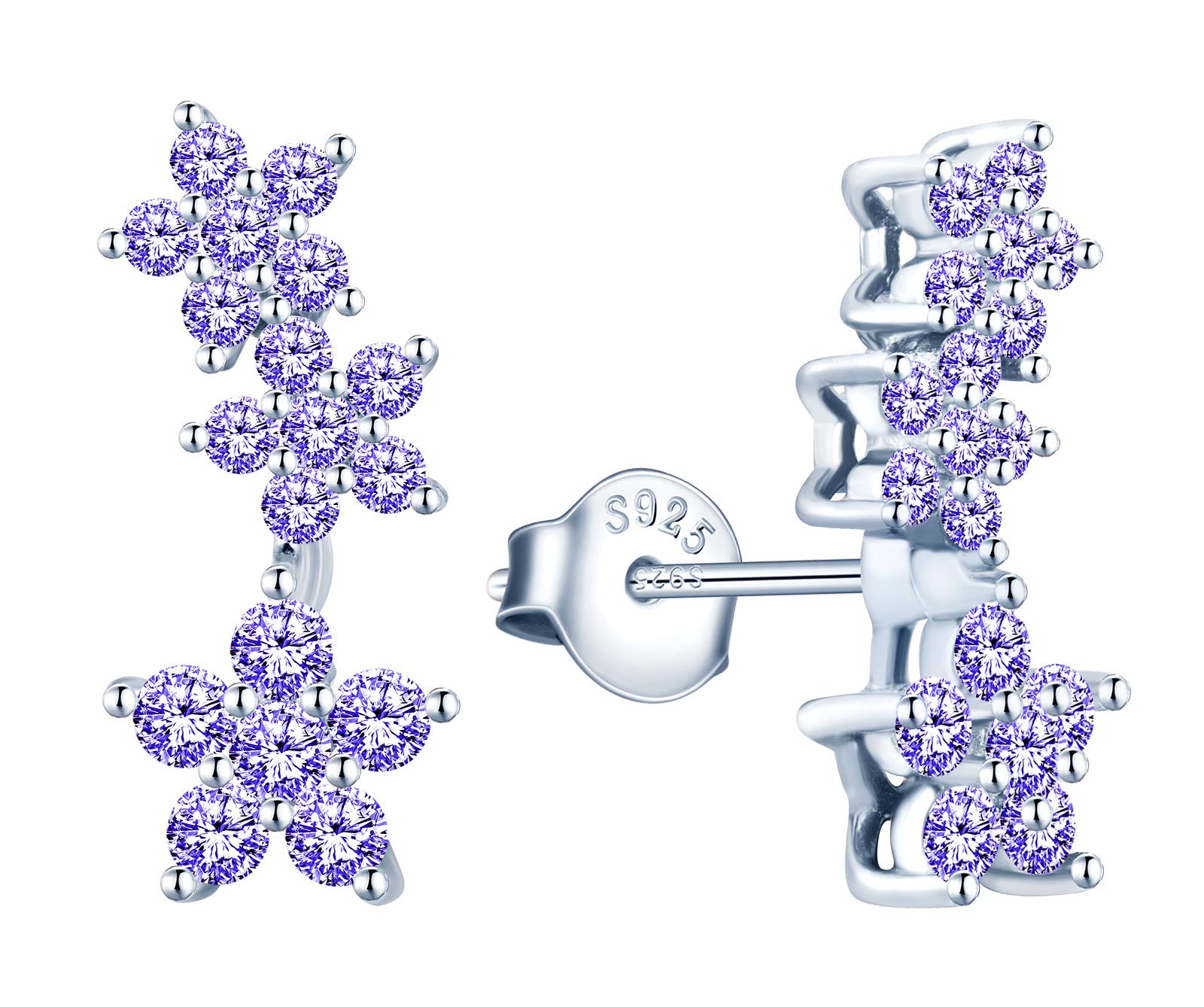 MicVivien Flower Cubic Zirconia Climber Earrings in 925 Sterling Silver Hypoallergenic Ear Crawler Earrings, Cuff Wrap Ear Vines Climbers Stud Earrings for Women Teen Girls