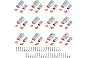 DEUTUSACC 96 PCS Deutsch DTP Connector Kit 2 Pin Automotive Waterproof Connectors 12 sets with Size 12 Stamped Contacts Gauge 14-12 AWG Wire Size,25A