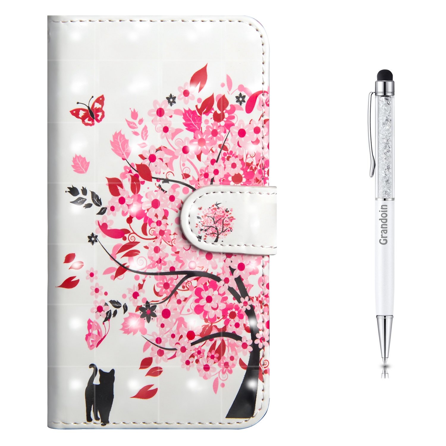 Grandoin iPhone 6S Plus Case,iPhone 6 Plus Case, Premium PU Leather Magnetic Flip Cover with Card Slots Holders Bookstyle Wallet Case For Apple iPhone 6S /6 Plus 5.5 Inch (Pink Tree)