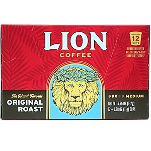 Lion Coffee Original Roast, Single-Serve Coffee Pods - 12 Count Box