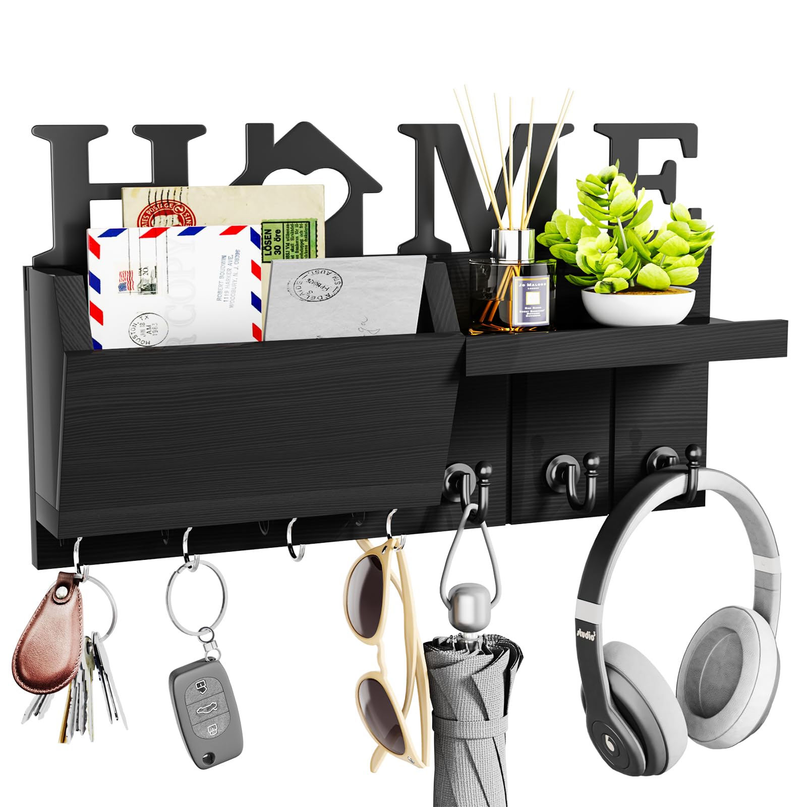 HapiRm Key Holder for Wall, Key Hanger with Home Design, Key Hooks Wall Mounted with Mail Sorter for Entryway, Mudroom, Hallway, Bedroom, Kitchen, Office