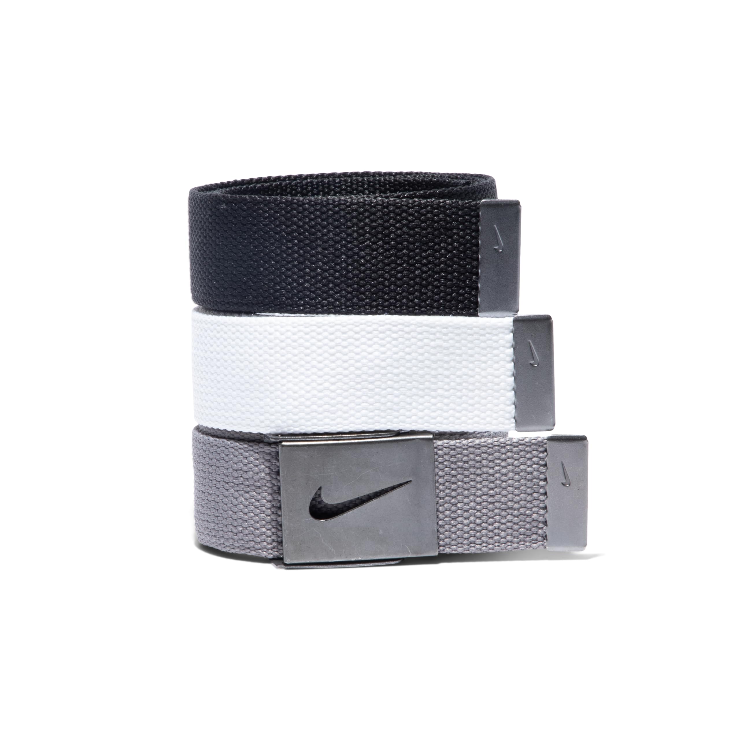Nike Men's Standard 3 Pack Golf Web Belt, White/gray/black, One Size