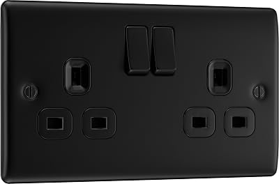BG Electrical Nexus Metal Matt Black Double Switched Power Socket 13A Wall Plug