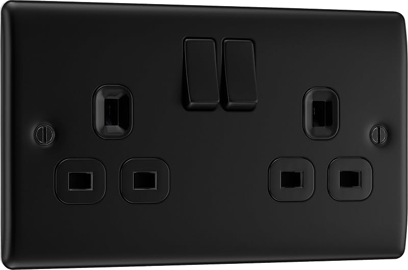 BG Electrical Nexus Metal Matt Black Double Switched Power Socket 13A Wall Plug