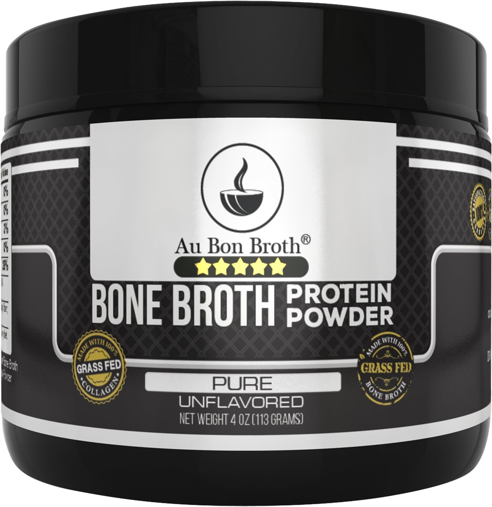 Genuine Grass Fed Organic Bone Broth Protein Powder Collagen 4oz. Pure/Unflavored 7 Servings, Mixes Instantly, Gluten Free, Pasture Raised, 100% Sourced, Made in USA, NOT from Concentrate (Sample Size