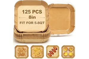 PPUU Air Fryer Liners Disposable, 8 inch Air Fryer Parchment Paper Compatible with COSORI/InstantPot 5-8 QT Air Fryer Oil-Resistant, Resistant to 428°F, Clean in One Second, Reinforced, 125pcs