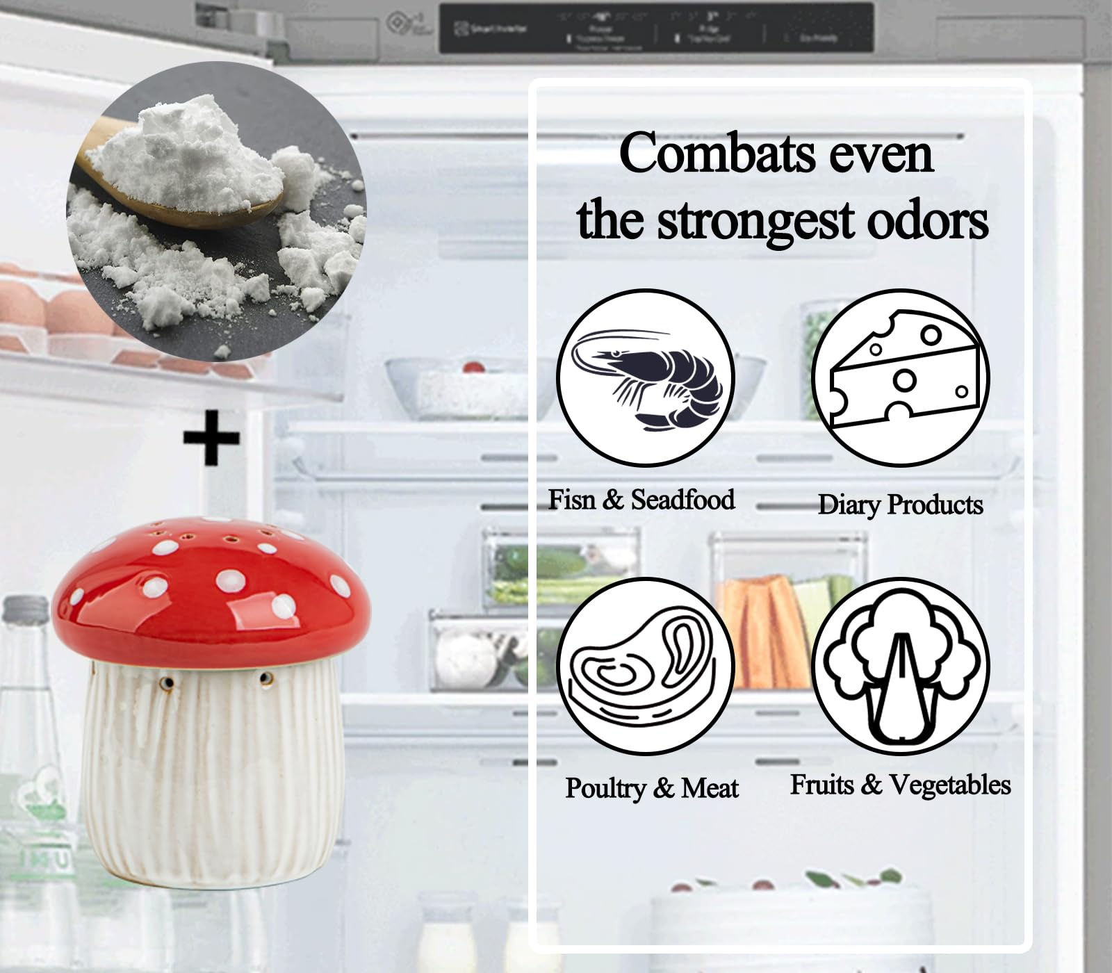 Mushroom Baking Soda Holder For Fridge Deodorizer Ceramic Baking Soda Fridge Holder Odor Absorber Container Smell Remover Cute Fridge Deodorizer Refrigerator Odor Eliminator(No Soda)