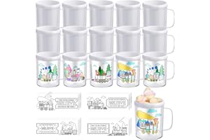 Nitial 16 Pcs Winter Express DIY Mugs for Kids 10 oz Christmas Color Your Own Cups Design Your Own Mugs Winter Holiday Crafts for Kids Activities Craft Xmas Party Holiday Supplies