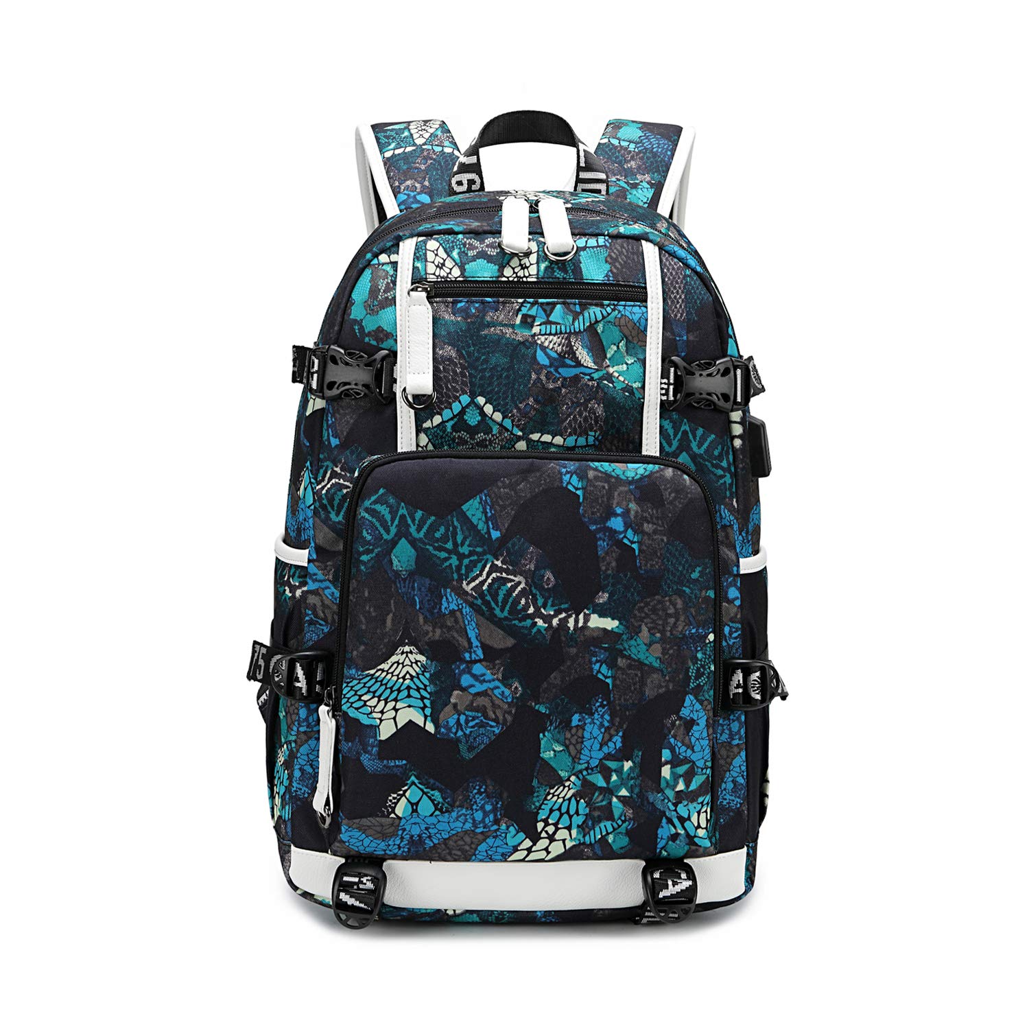 FANDARE Casual Backpacks Boys Girls School College Bag Backpack with USB Daypacks Teens Knapsack for Outdoor Travel Shopping Work Camping Rucksack Womens Mens Bookbag Durable Polyester Blue