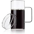 FLFK 20 oz Glass Coffee Mug with Lid - Large Clear Tea Mug, Beer Mug and Big Coffee Mug