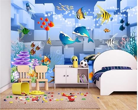 Mznm Kids Room Fashion Cute Cartoon Wallpaper Underwater