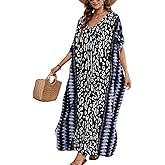 KAICAILA Kaftan Dresses for Women Plus Size Beach Boho Maxi Dress Swimsuit Cover up Batwing Sleeve Print Loungewear