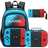 Octsky School Backpack Boys Game Bookbag for Kids Children Elementary School Backpack with Lunch Box, Blue