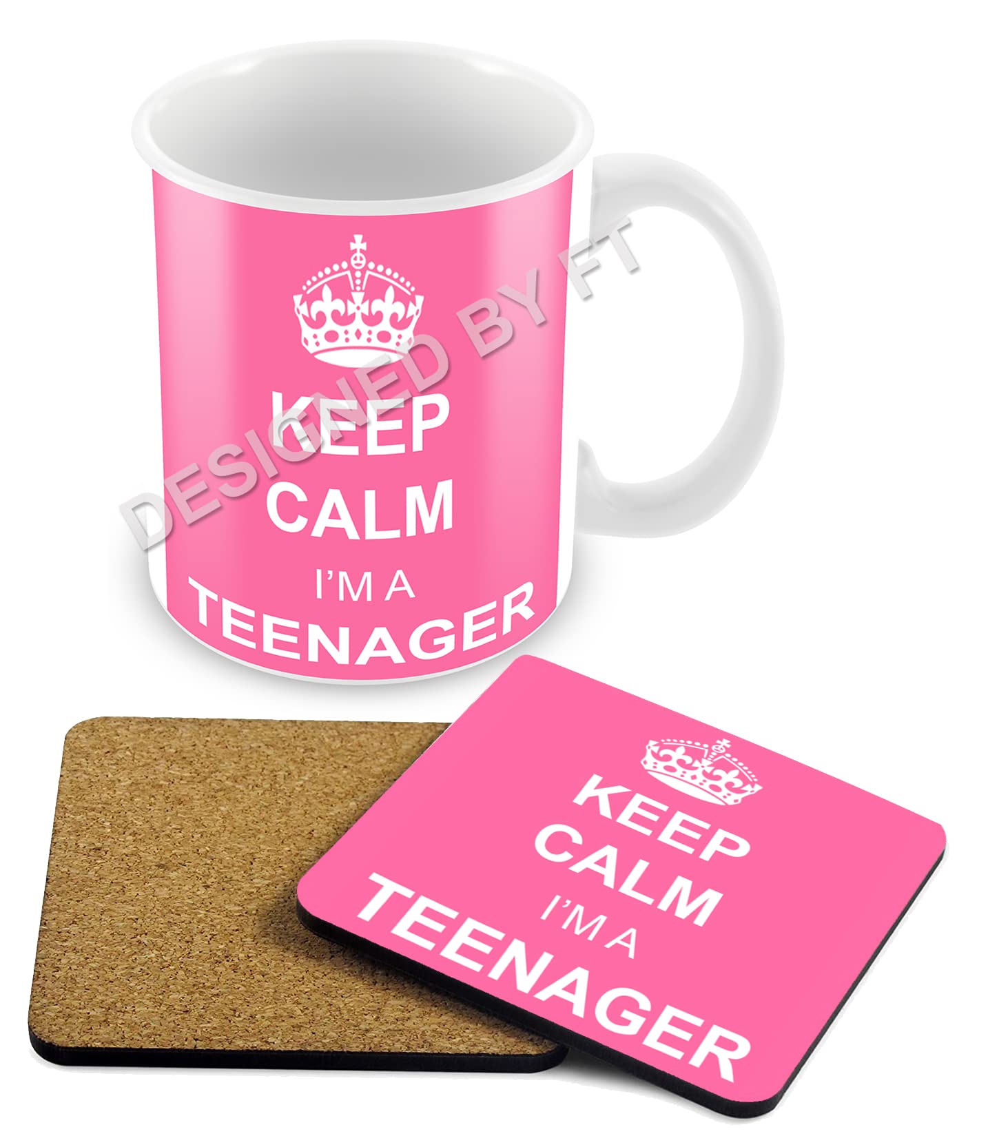 Keep Calm I'm a Teenager Mug and Coaster Set(Pink) by FT.