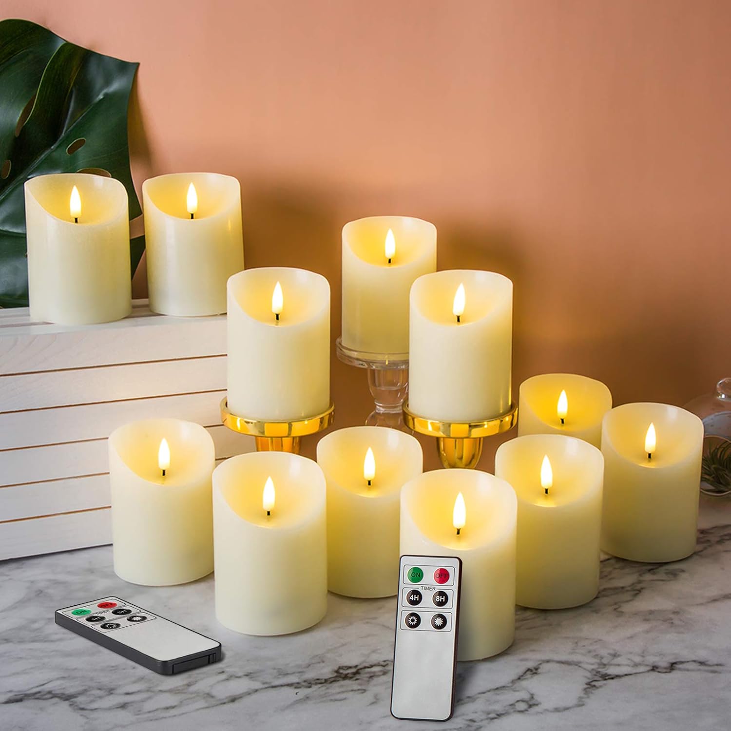 Eywamage 12 Pack Realistic Flameless Pillar Candles with Remote D 3" H 4", Flickering LED Battery Votive Candles Ivory Real Wax: Home Improvement