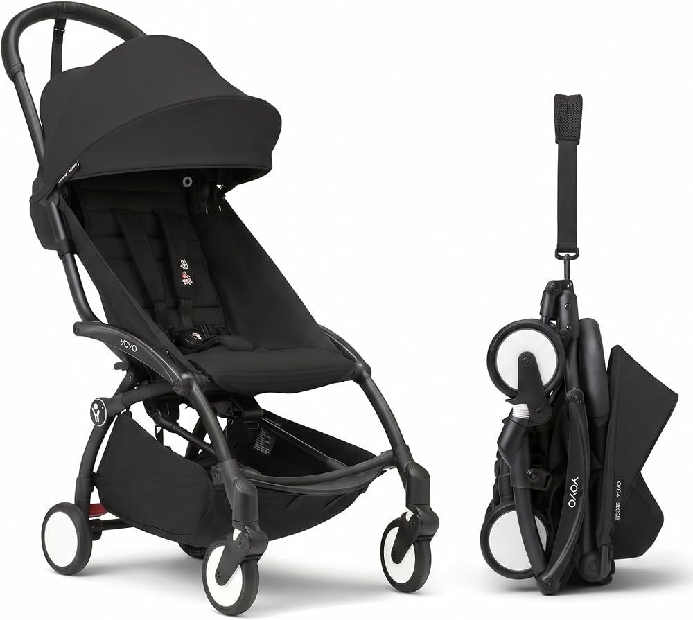 Stokke YOYO3 Travel Stroller from 6 Months, Easy Fold, Black/Black | Includes Frame, Seat Cushion, & Canopy, Light & Compact,