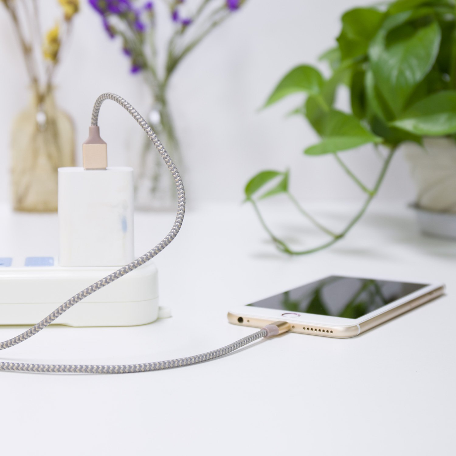 Lightning Cable, Quntis 3Pack 6FT Nylon Braided iPhone Charger Lightning to USB Cable Charging Cord for iPhone X 8 8Plus 7 7 Plus 6s 6s Plus 6 6 Plus 5 5S 5C SE and More (Champagne Gold)