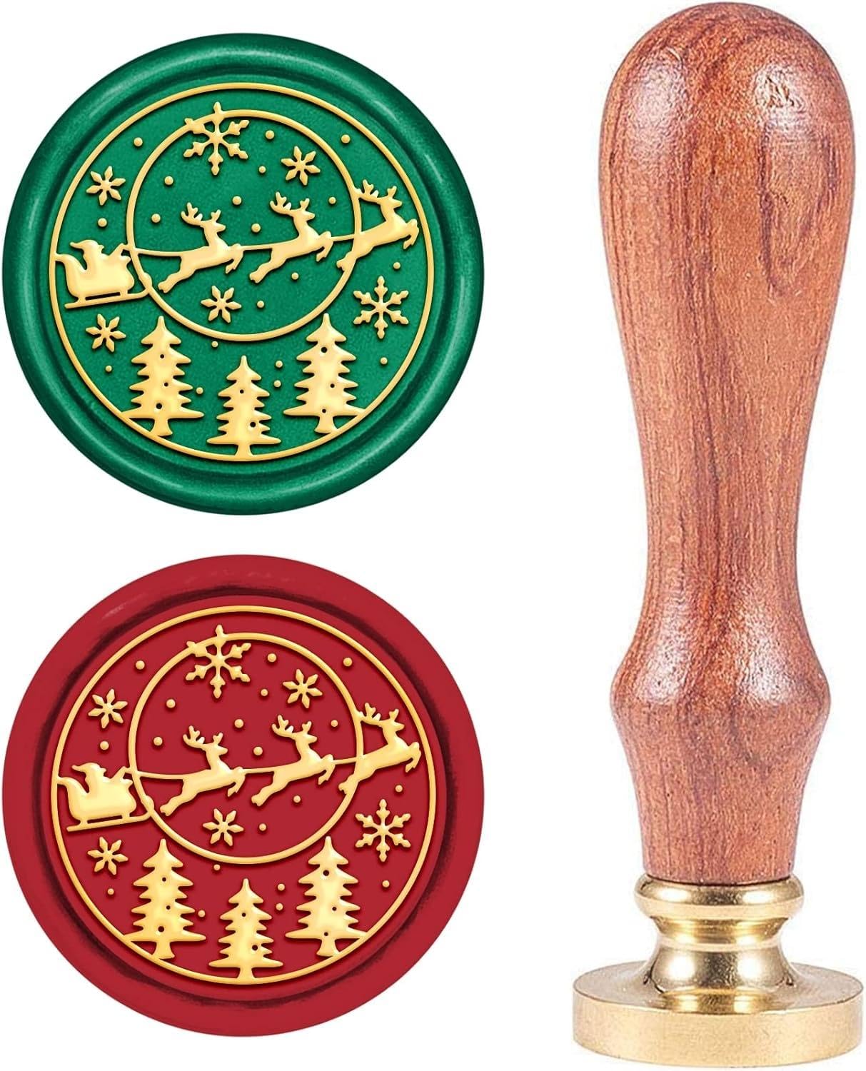 CRASPIRE Santa Claus Sealing Wax Stamp Snowflake Sled Christmas Tree Elk X'MAS EVE Wax Seal Stamp Replaceable Sealing Stamp Head with Wooden Handle for Christmas Invitations Envelope Cards Decoration