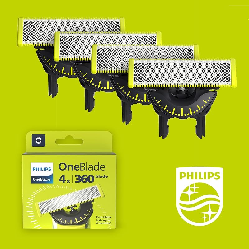OneBlade Original 360-Klingen, passend für alle OneBlade und Pro Modelle, original von Philips, 4er-Pack (Modell QP440/60)
