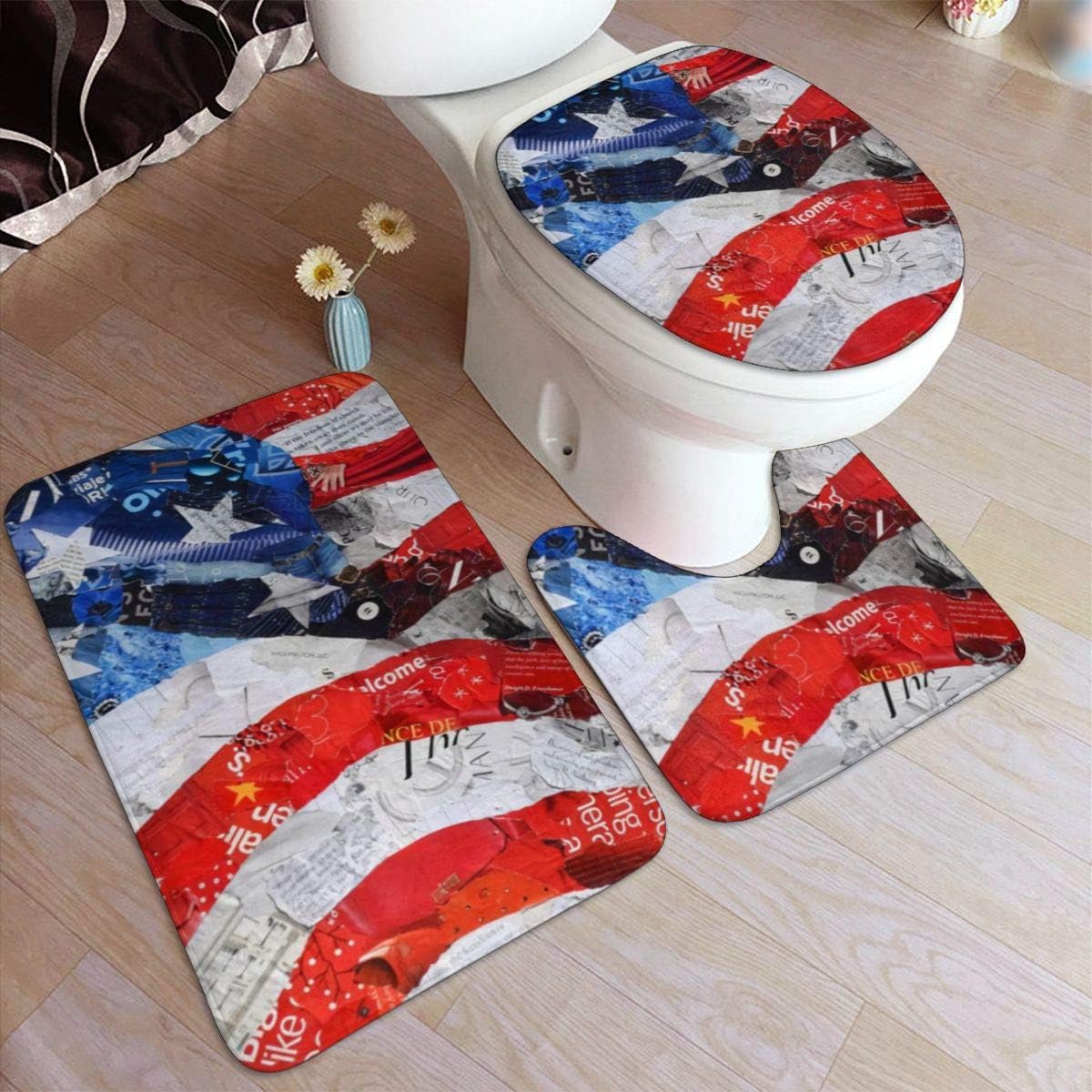 Amazon Com Jeffey American Flag Bathroom Rug 3 Piece Bath Mat Set Contour Rug And Lid Cover Kitchen Dining
