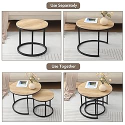 Uisoal Wood Coffee Table Set of 2, Nesting Coffee