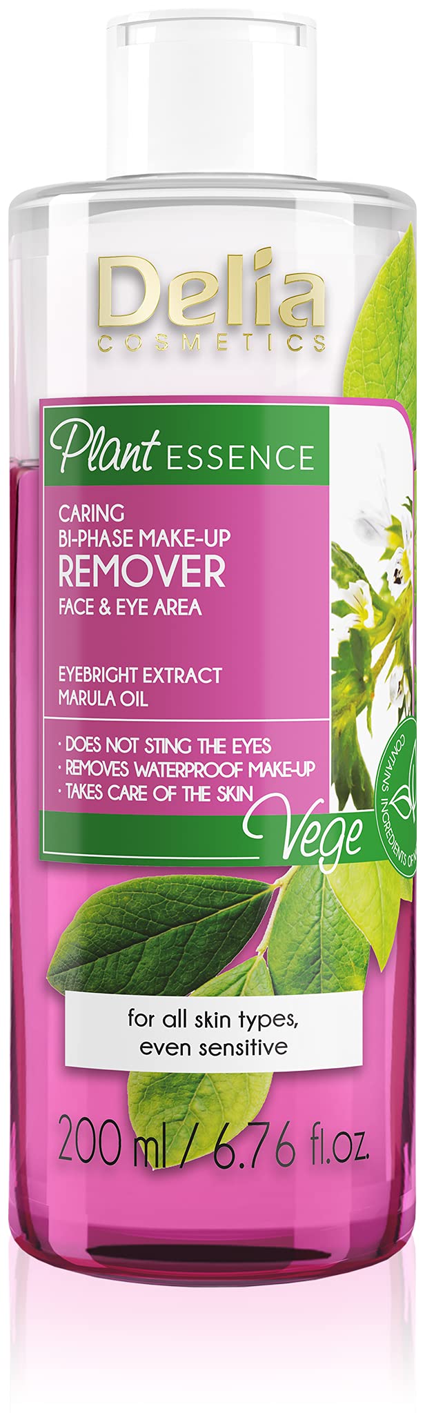 Delia Cosmetics - Plant Essence - Two-Phase Make Up Remover for Face & Eyes - Skin Care & Cleansing - Removes Waterproof Makeup - Vegan Friendly - Natural Ingredients - Every Skin Type - 200ml
