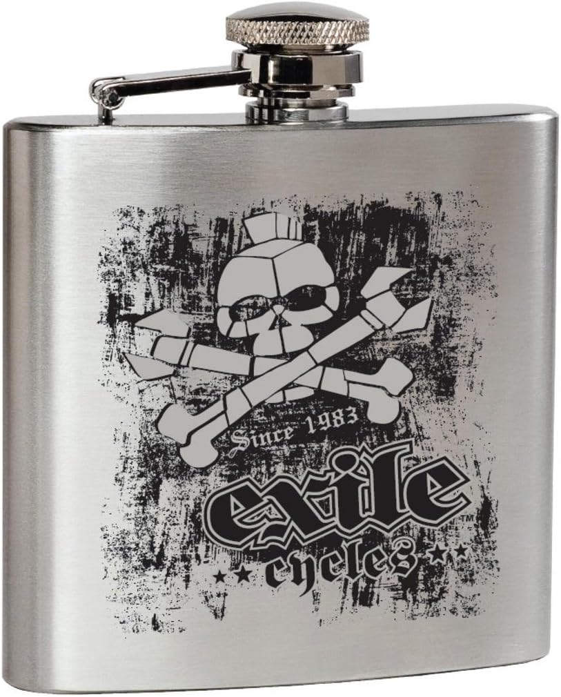 Exile Flask Stainless Steel Hip Flask Skull Used Silver