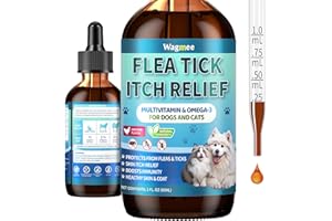 WAGMEE Flea and Tick Prevention for Dog and Cat, Natural Oral Flea & Tick Itch Relief Support Drops with Multivitamin for Pets - Supports Healthy Skin & Coat - Oral Supplement for All Breeds & Ages - Chicken
