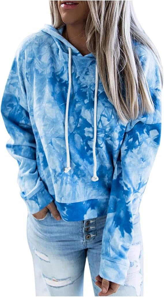 Amazon.com: Women Hood Sweatshirt, Plus-Size Hoodies Tie Dye Crewneck Long Sleeve Loose Pullover 